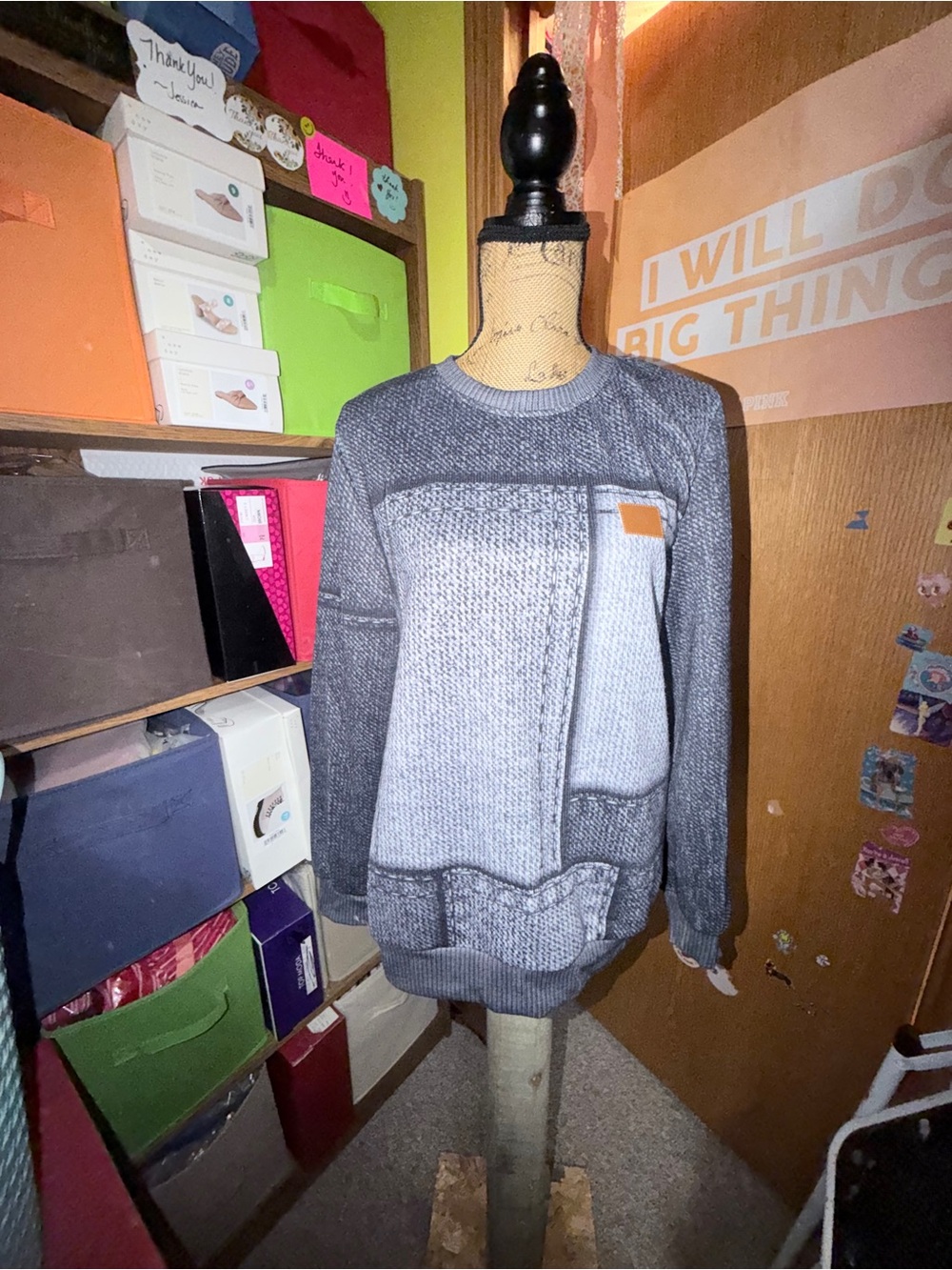 Colorblock Patchwork Sweater - Black & Gray